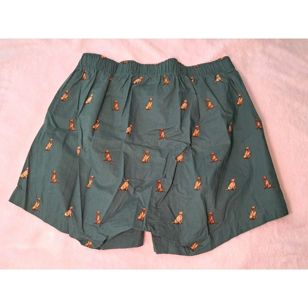 NEW J.Crew Dog Printed Boxers Dark Green Button Fly 100% Cotton CM219 Size M